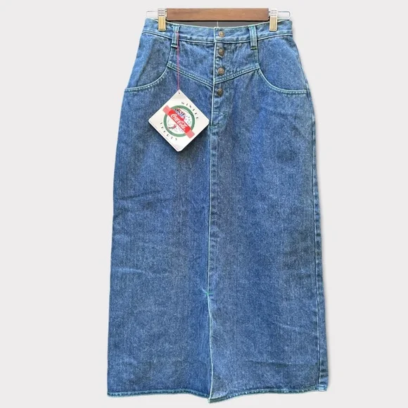 Coca-Cola Vintage 1986 Deadstock NWT Denim Jean Midi Skirt Button-Front 8 - Picture 3 of 15
